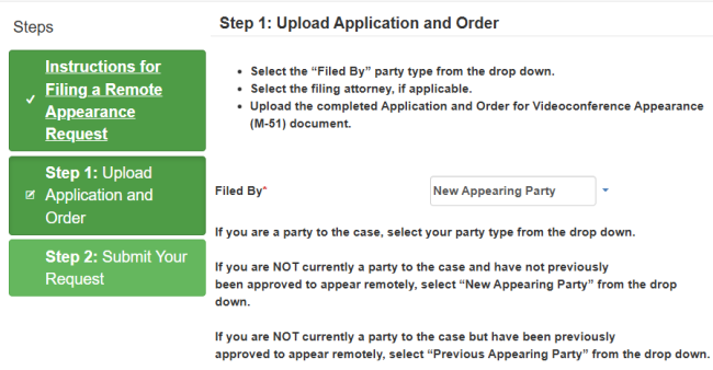 Screenshot of Web Portal Remote Appearance Submission Form